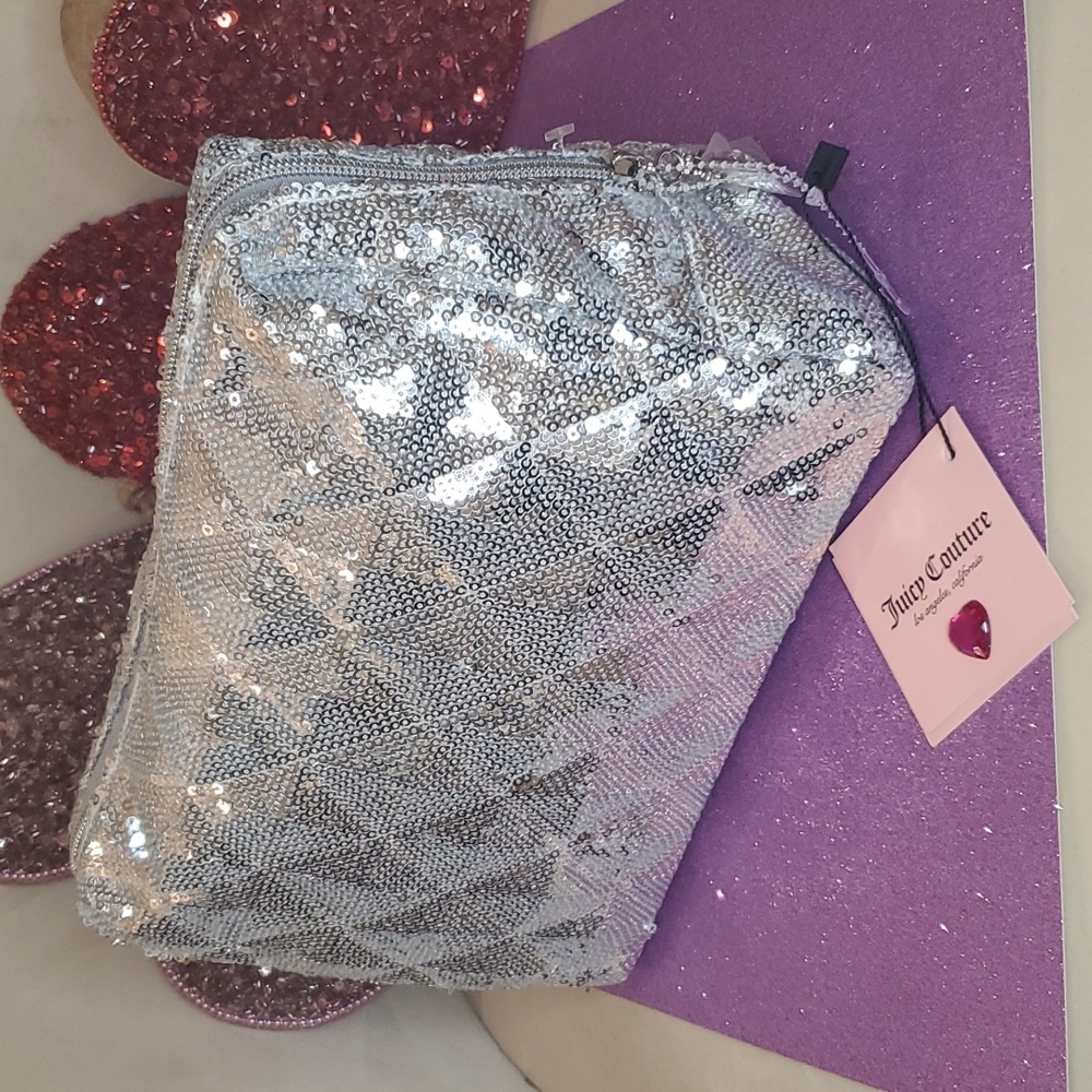 Juicy Couture 💖NWT💖 Silver Sequins Cosmetic Bag!💖💖💖 - Picture 7 of 13